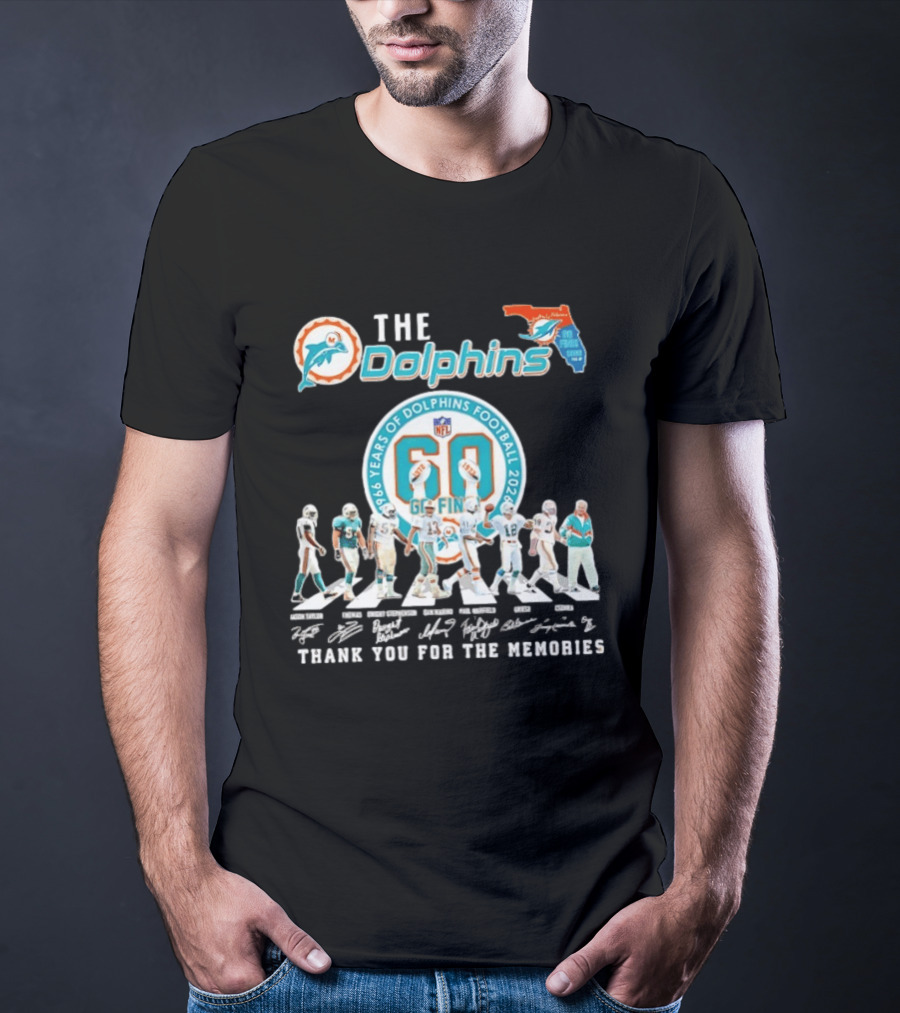 The Dolphins 1966 2026 60 Years Of Dolphins Football Thank You For The Memories NFL T-Shirt