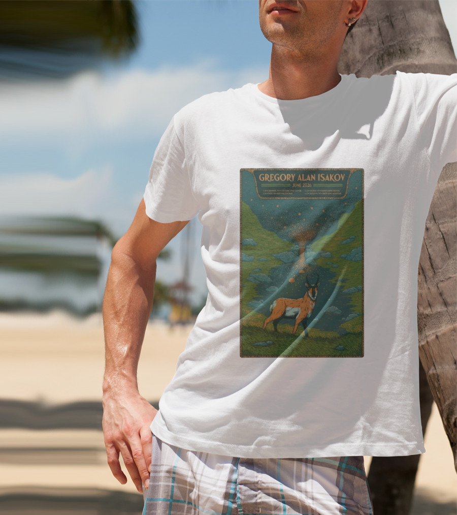 Gregory Alan Isakov June 2026 Tour With Antelope In Lush Mountain Scenery T-Shirt