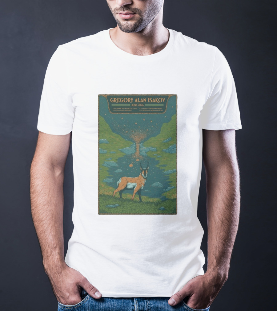 Gregory Alan Isakov June 2026 Tour With Antelope In Lush Mountain Scenery T-Shirt