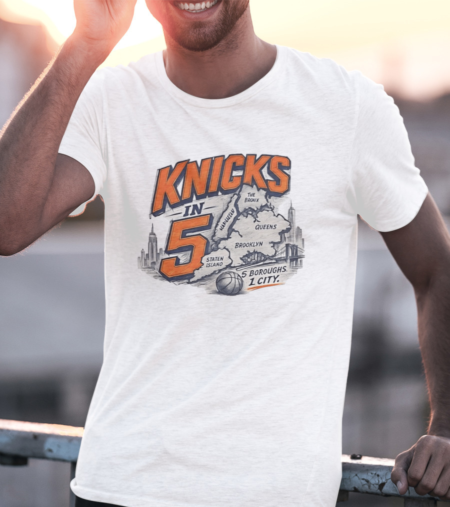 Knicks In 5 New York City 5 Boroughs Map Basketball T-Shirt