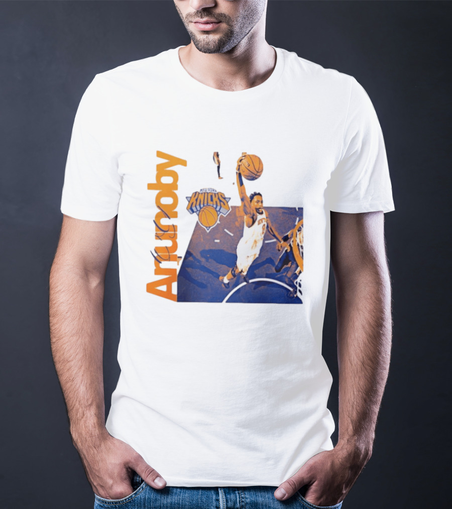 New York Knicks OG Anunoby Player Hype Dunking Action Scene T-Shirt