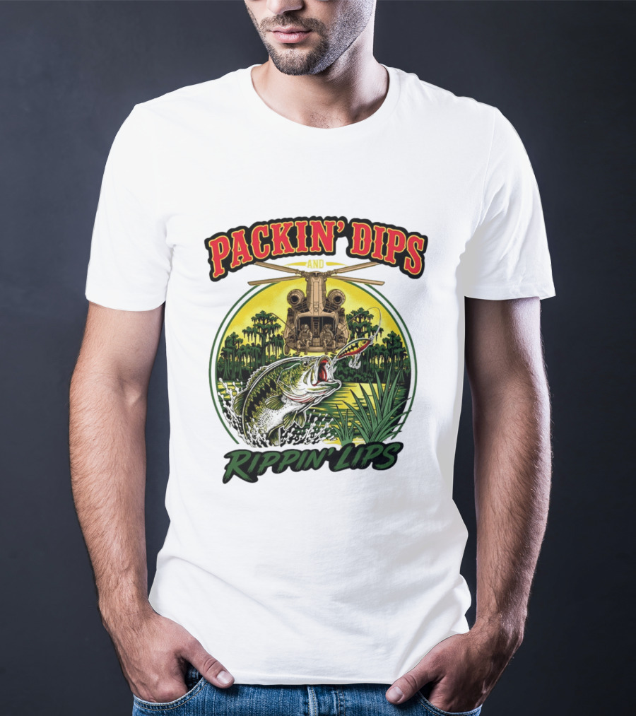 Packin' Dips And Rippin' Lips Fishing Helicopter Adventure T-Shirt