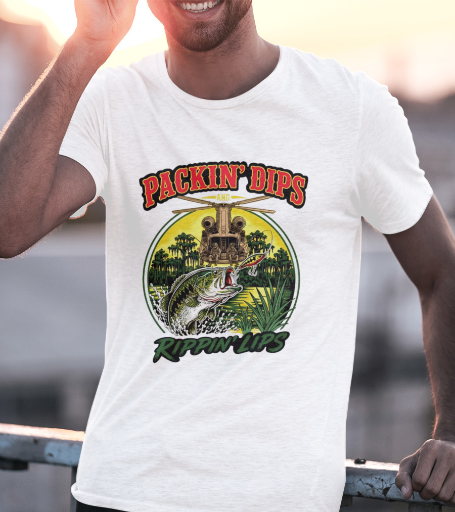 Packin' Dips And Rippin' Lips Fishing Helicopter Adventure T-Shirt
