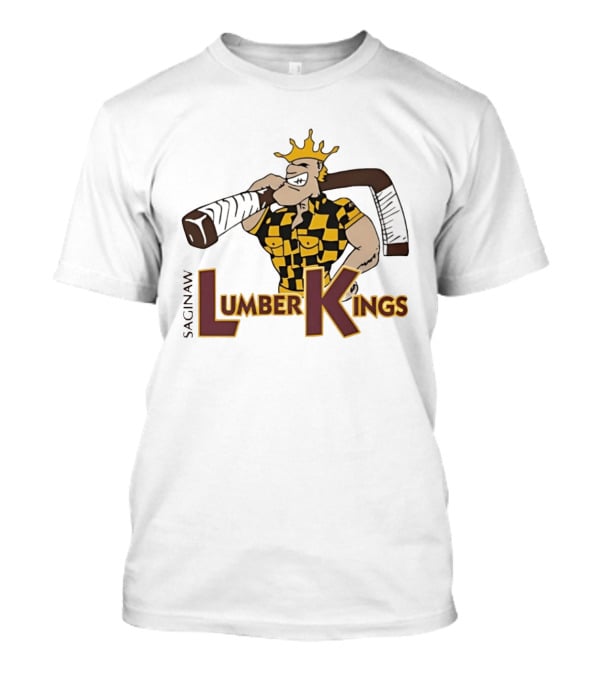 Saginaw Lumber Kings Hockey Team Logo Player With Crown And Hockey Stick T-Shirt