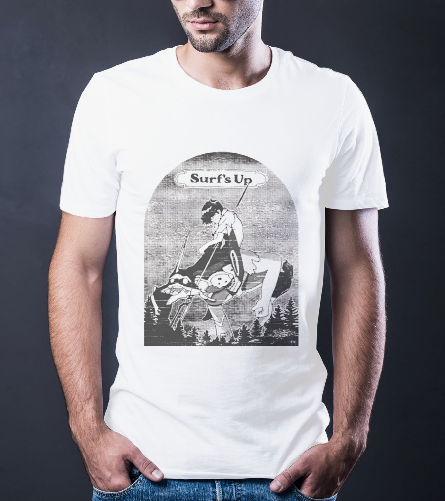 Surf's Up Anime Style Riding Adventure Black And White T-Shirt
