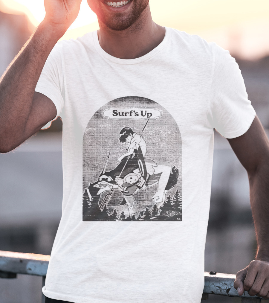 Surf's Up Anime Style Riding Adventure Black And White T-Shirt