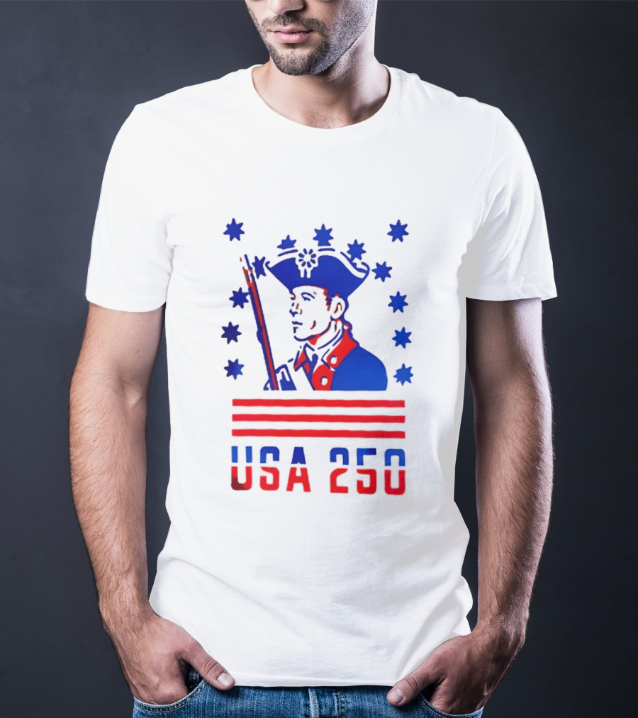 USA 250 Minuteman Stars Stripes Patriotic America 250th Anniversary T-Shirt