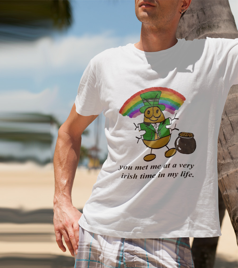You Met Me At A Very Irish Time In My Life Rainbow Leprechaun Pot Of Gold T-Shirt