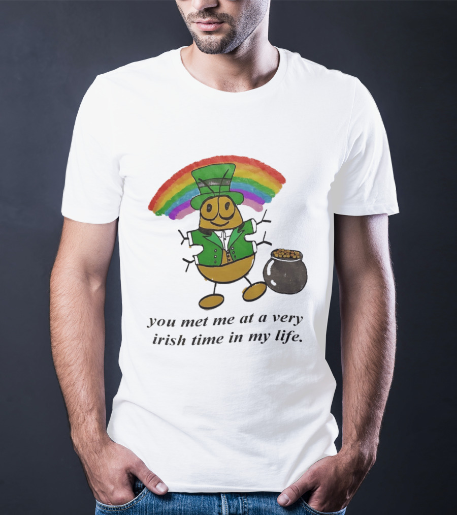 You Met Me At A Very Irish Time In My Life Rainbow Leprechaun Pot Of Gold T-Shirt