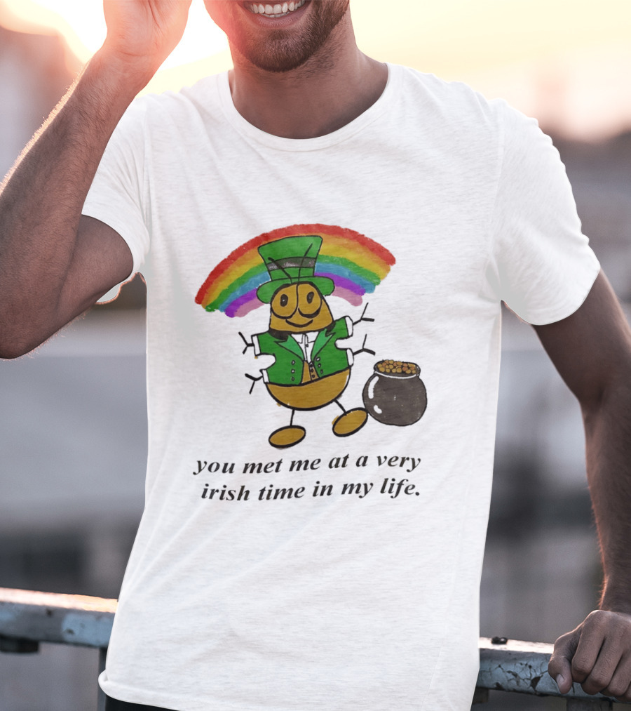 You Met Me At A Very Irish Time In My Life Rainbow Leprechaun Pot Of Gold T-Shirt