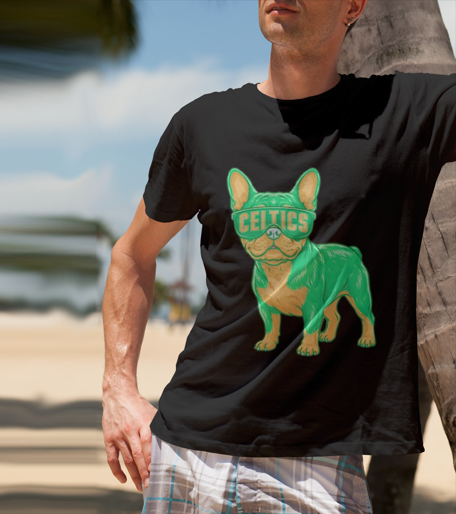 Boston Celtics French Bulldog Wearing Celtics Glasses T-Shirt