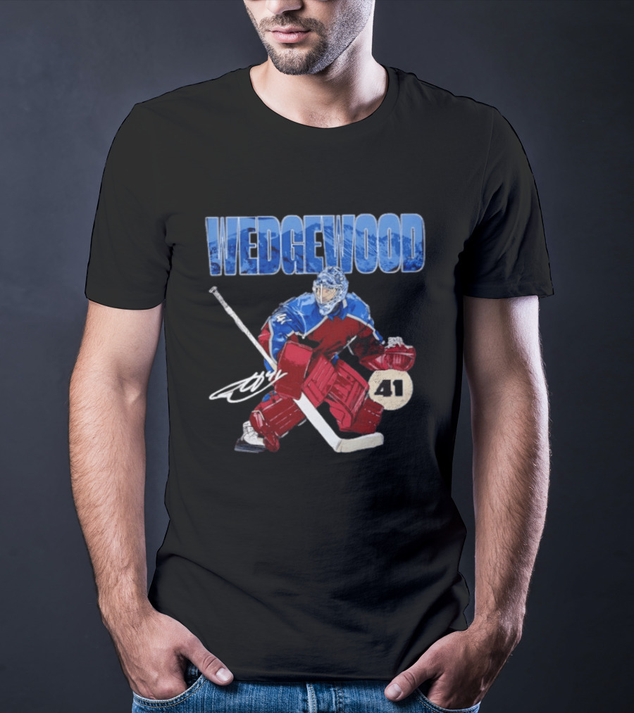 Scott Wedgewood 41 Hockey Goalie Action Colorado Mountains T-Shirt