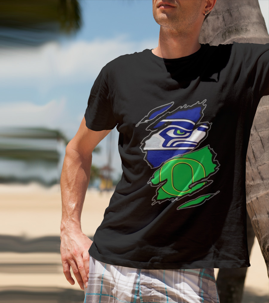 Seattle Seahawks Oregon Ducks Two Teams One Heart Scratch T-Shirt
