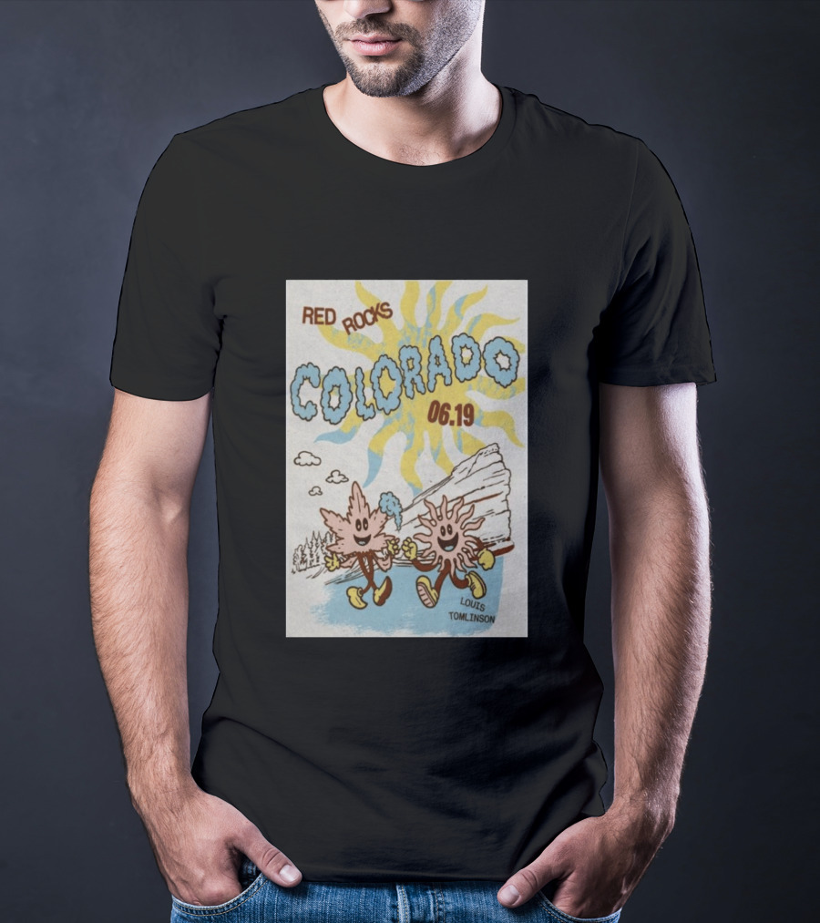 Red Rocks Colorado June 19 Louis Tomlinson Rockies Sun And Leaf Characters T-Shirt