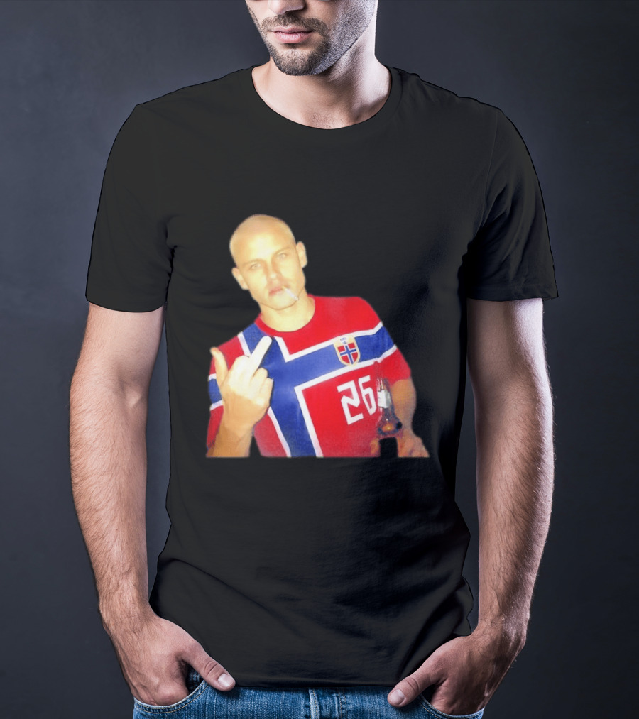 Erling Haaland Norway National Football Team 26 Middle Finger Gesture Jersey T-Shirt