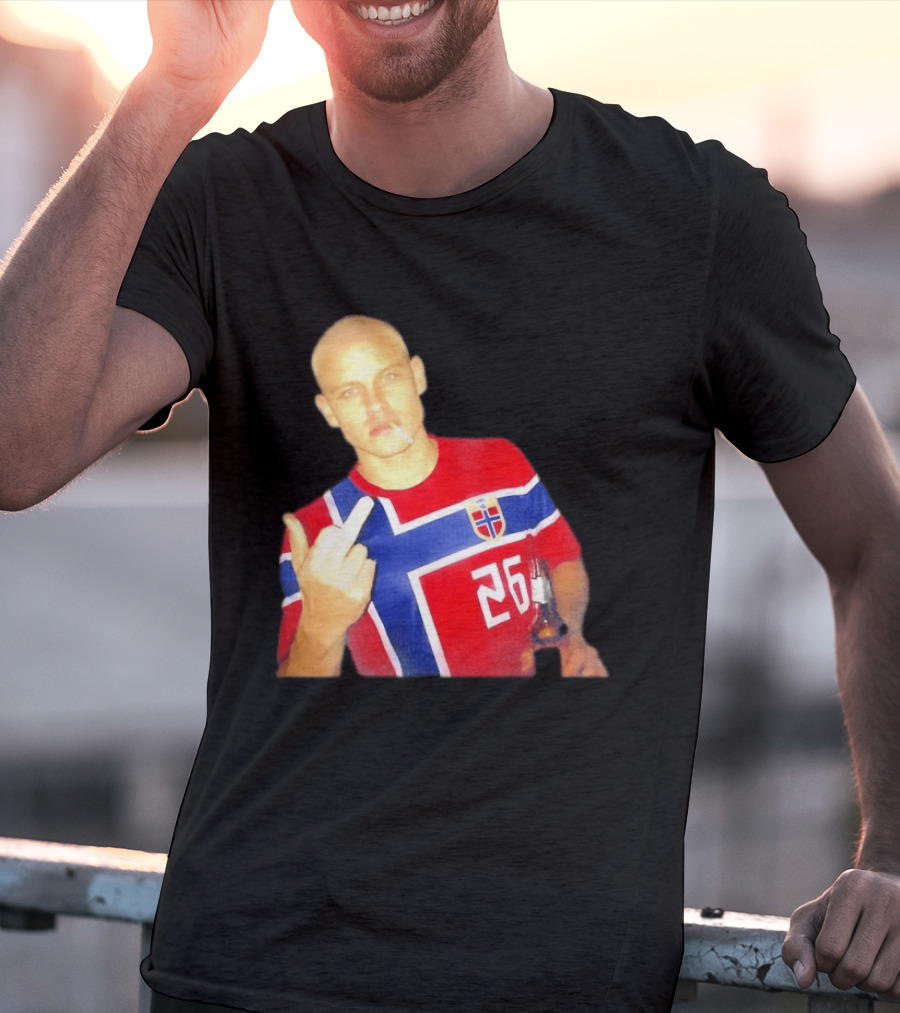 Erling Haaland Norway National Football Team 26 Middle Finger Gesture Jersey T-Shirt