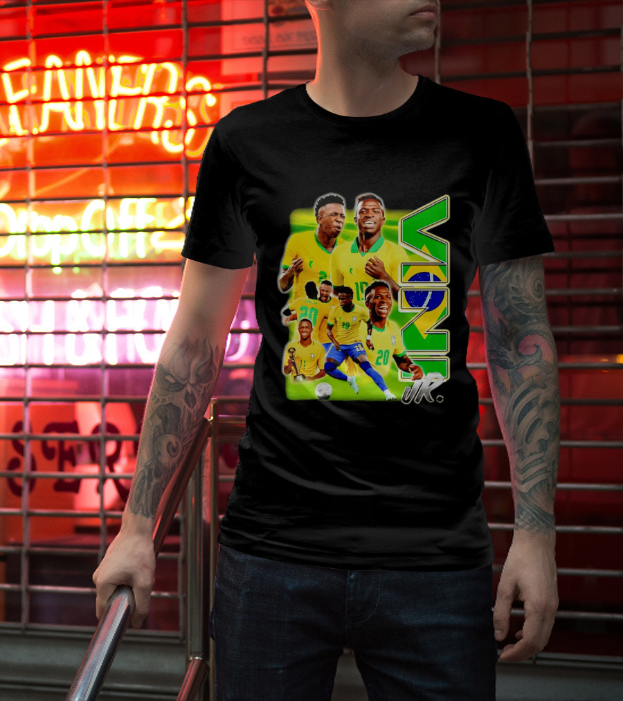 Vinicius Junior Brazil Number 10 Yellow Green Soccer Team Collage T-Shirt