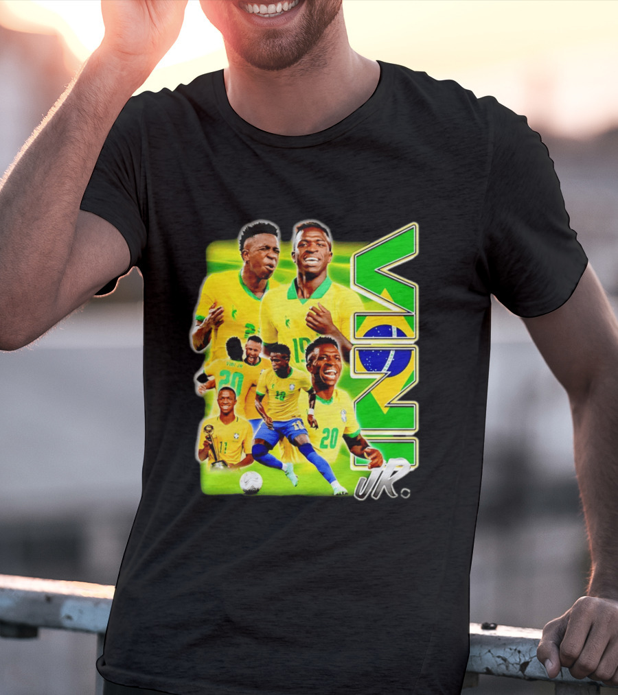 Vinicius Junior Brazil Number 10 Yellow Green Soccer Team Collage T-Shirt