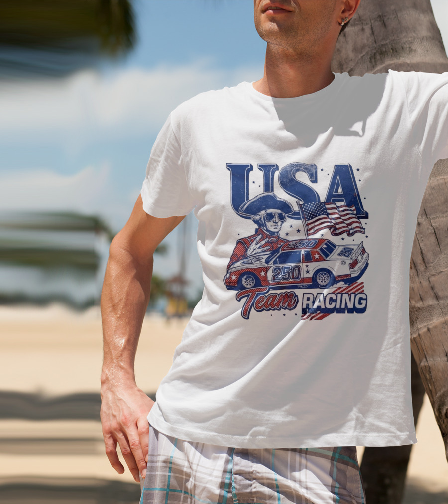 USA Team Racing 250 George Washington American Flag T-Shirt