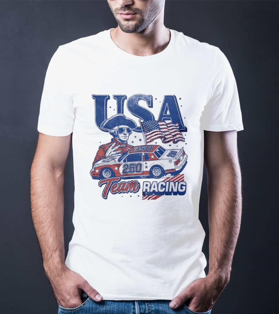 USA Team Racing 250 George Washington American Flag T-Shirt