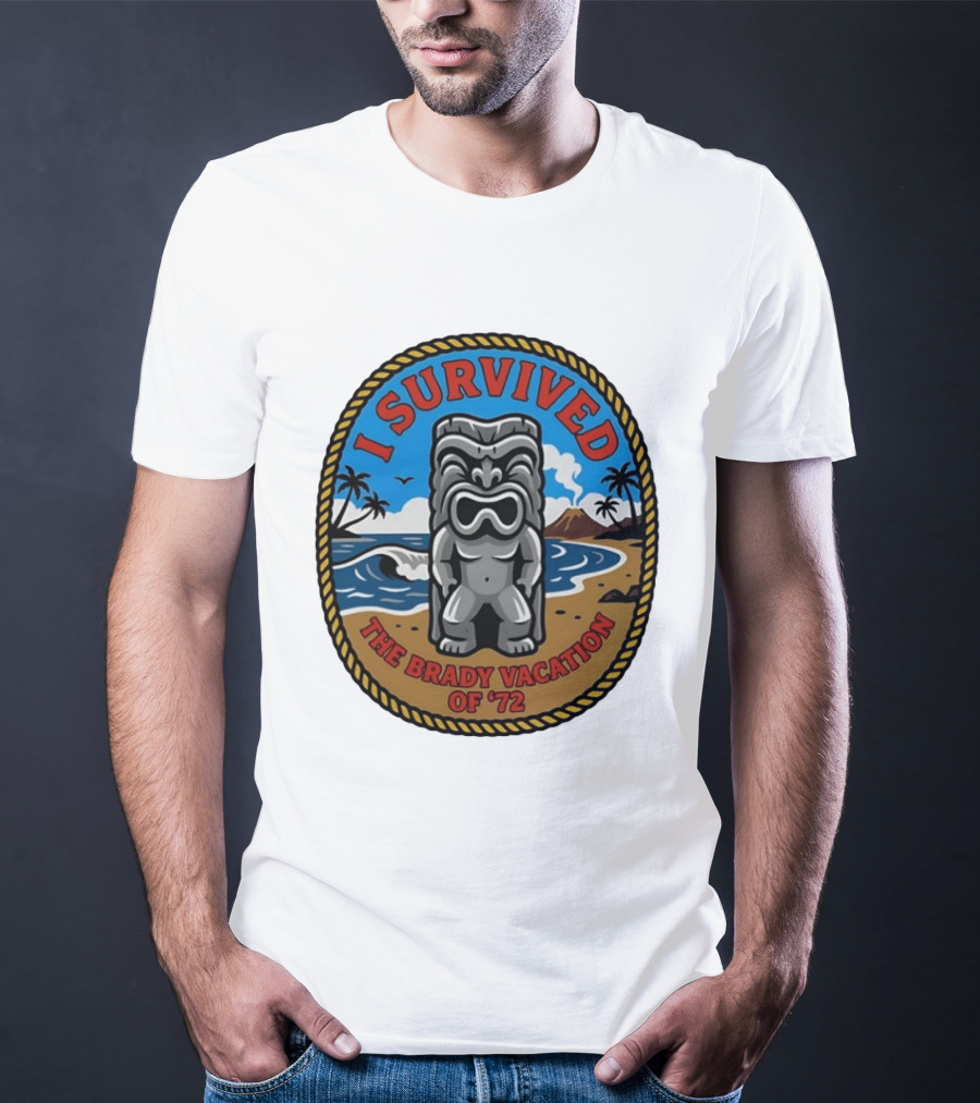 I Survived The Brady Vacation Of '72 Tiki Idol Ocean Scene T-Shirt
