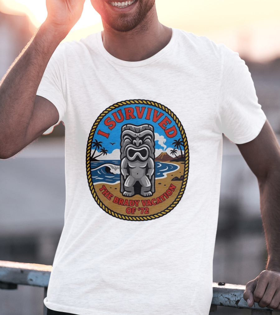 I Survived The Brady Vacation Of '72 Tiki Idol Ocean Scene T-Shirt