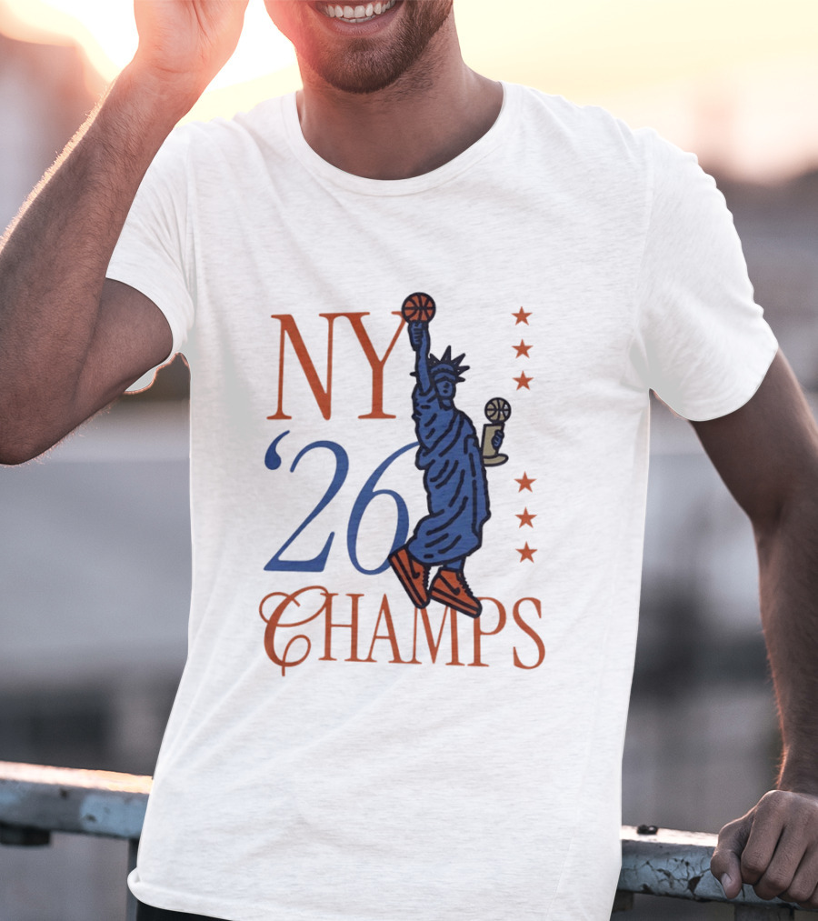 NY 26 Champs Statue Liberty Basketball Trophy T-Shirt