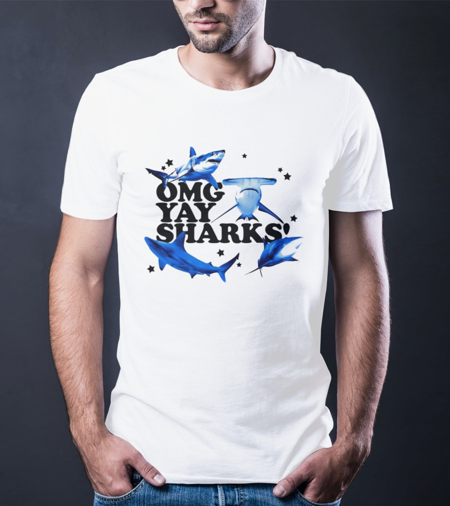 OMG Yay Sharks Ocean Life Marine Biology With Blue Shark Images T-Shirt
