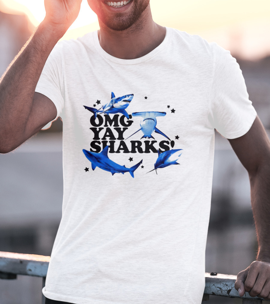 OMG Yay Sharks Ocean Life Marine Biology With Blue Shark Images T-Shirt