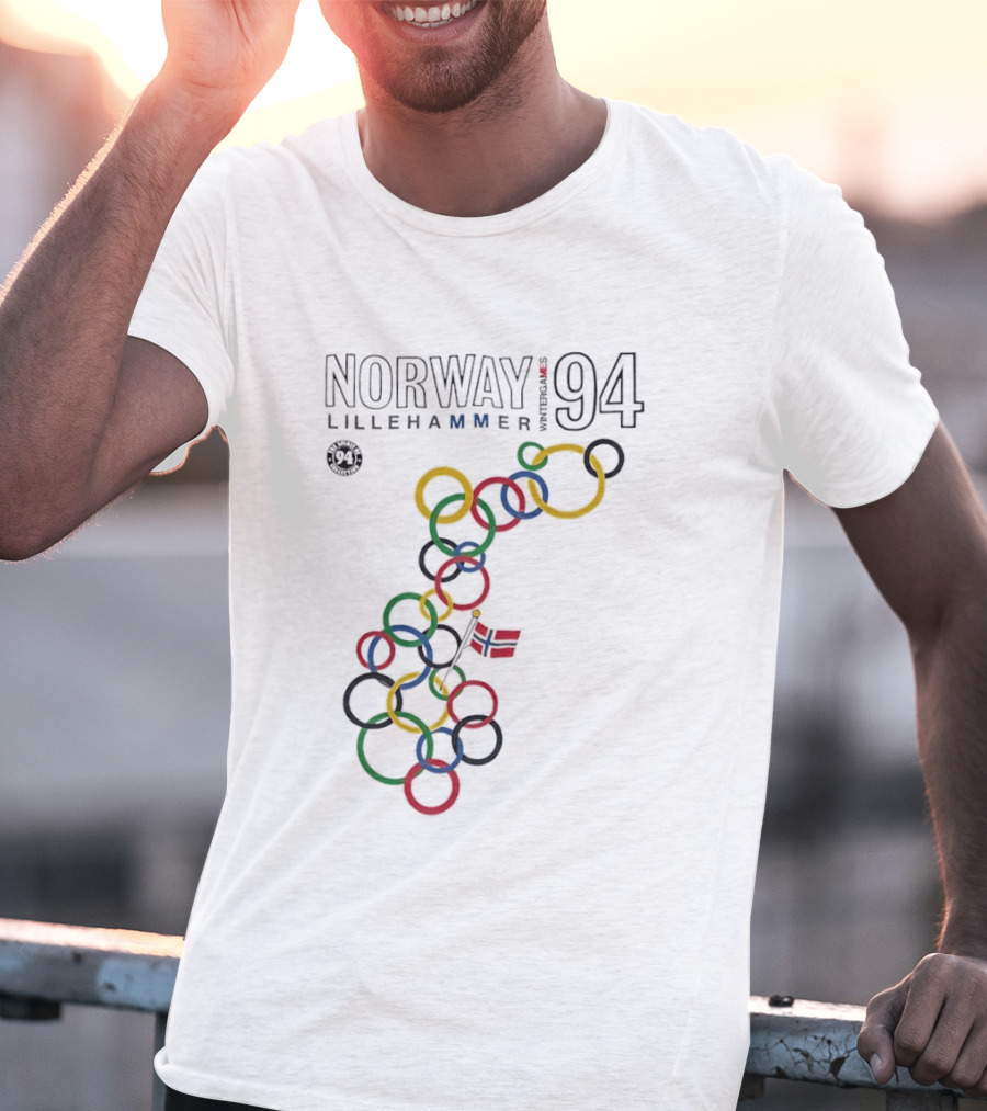 Norway Lillehammer 1994 Winter Games Rings Map T-Shirt