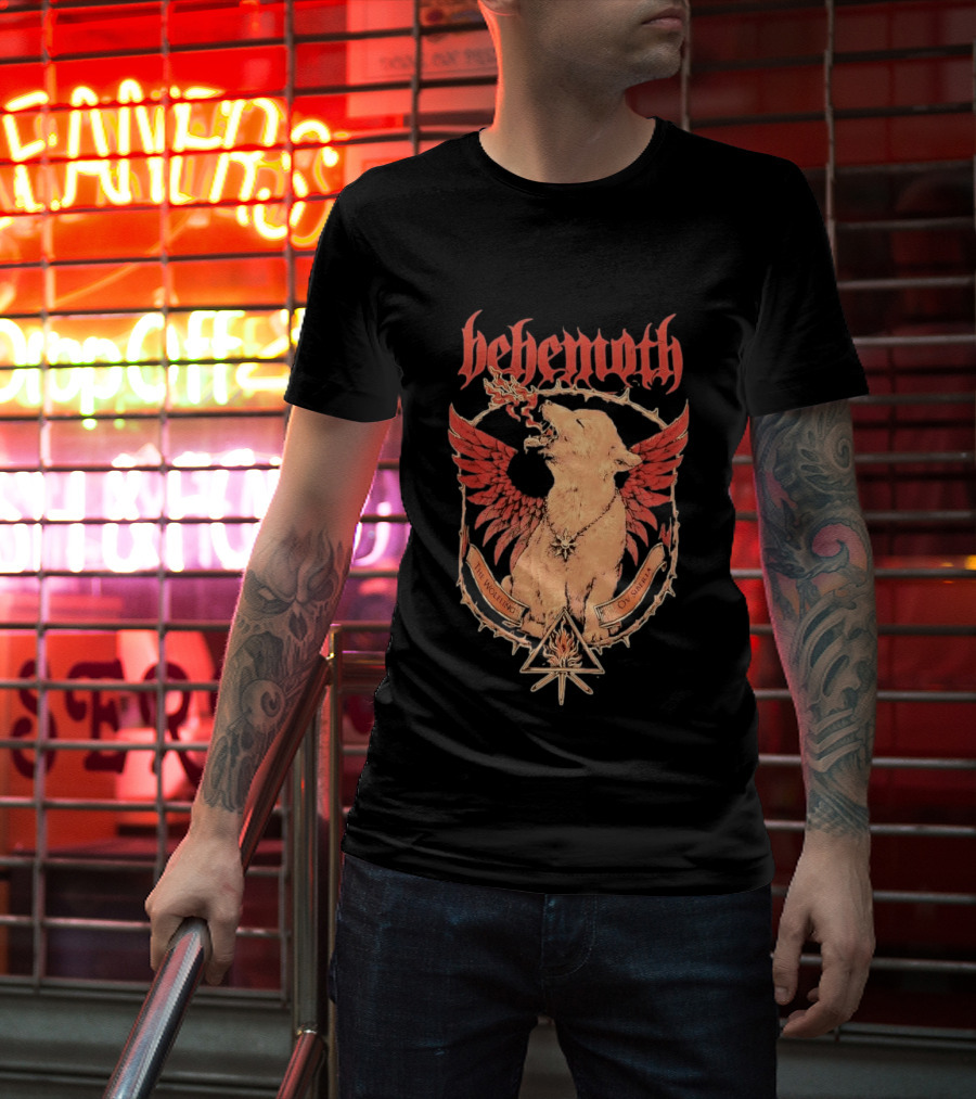 Behemoth The Wolfling Ov Siberia Fire Wings Wolf Sun Sigil Black Metal Music T-Shirt