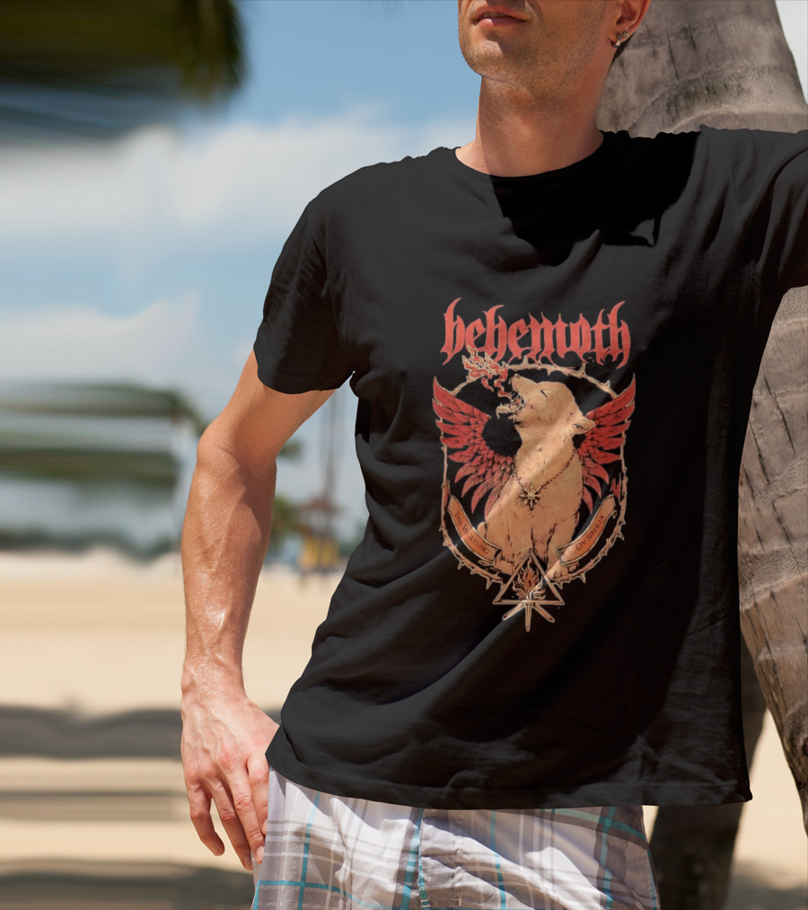 Behemoth The Wolfling Ov Siberia Fire Wings Wolf Sun Sigil Black Metal Music T-Shirt