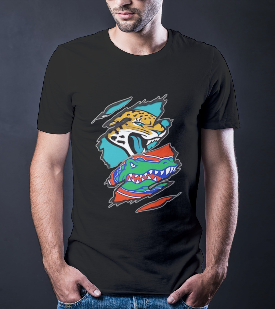 Jacksonville Jaguars Florida Gators Two Teams One Heart Scratch T-Shirt