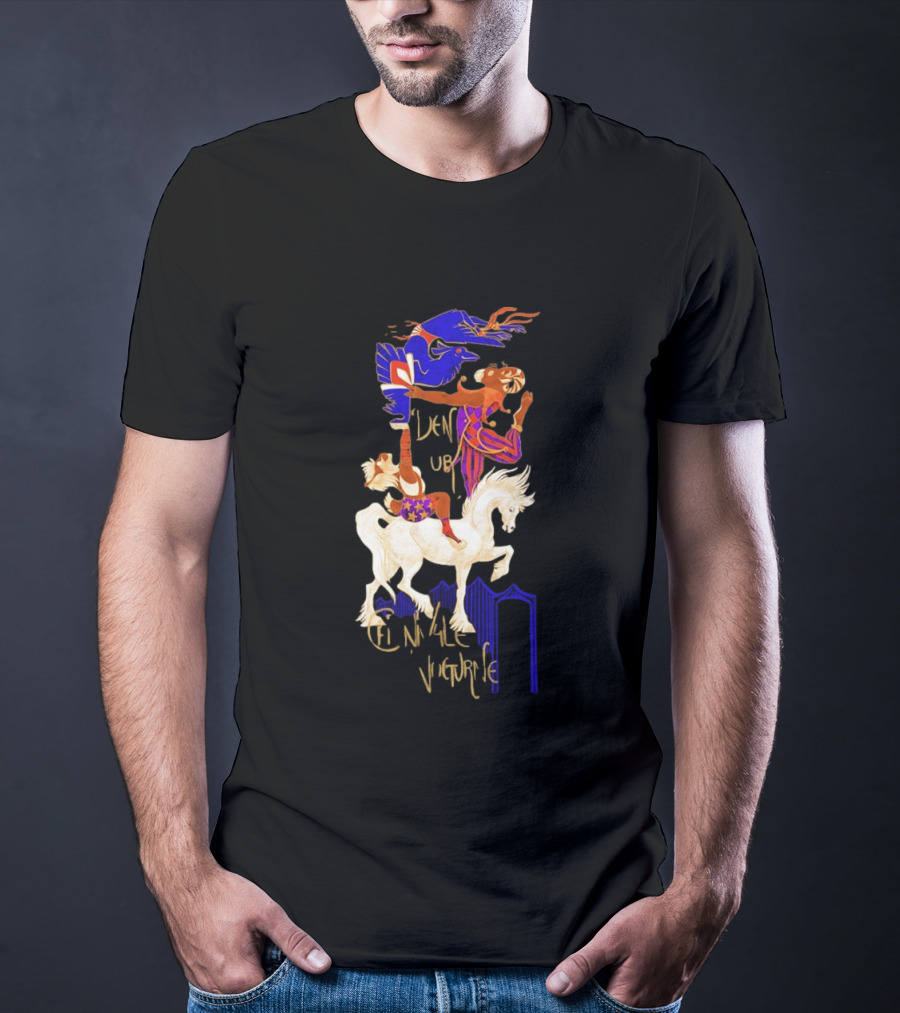 Cirque Style Acrobats On Horseback With Blue And Gold Accents T-Shirt