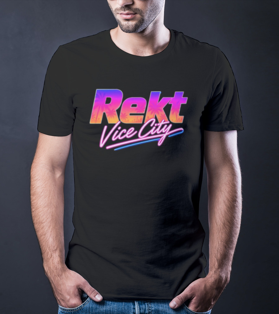 Rekt Vice City Neon Vaporwave Aesthetic With Palm Trees T-Shirt