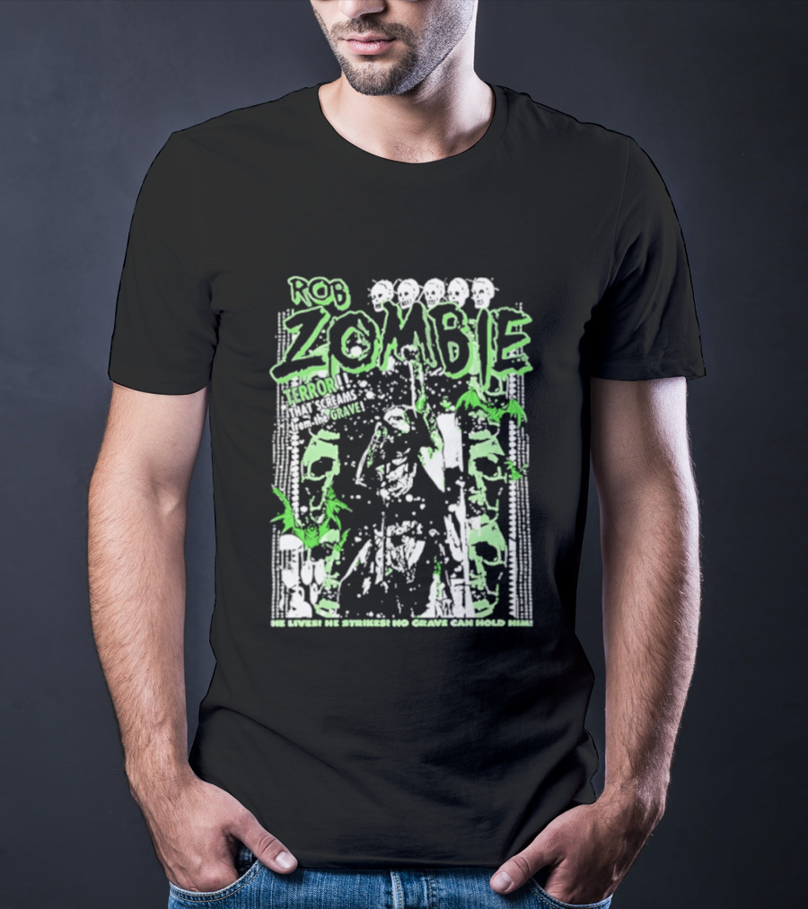 Rob Zombie Neon Green Skeletons Terror From The Grave T-Shirt