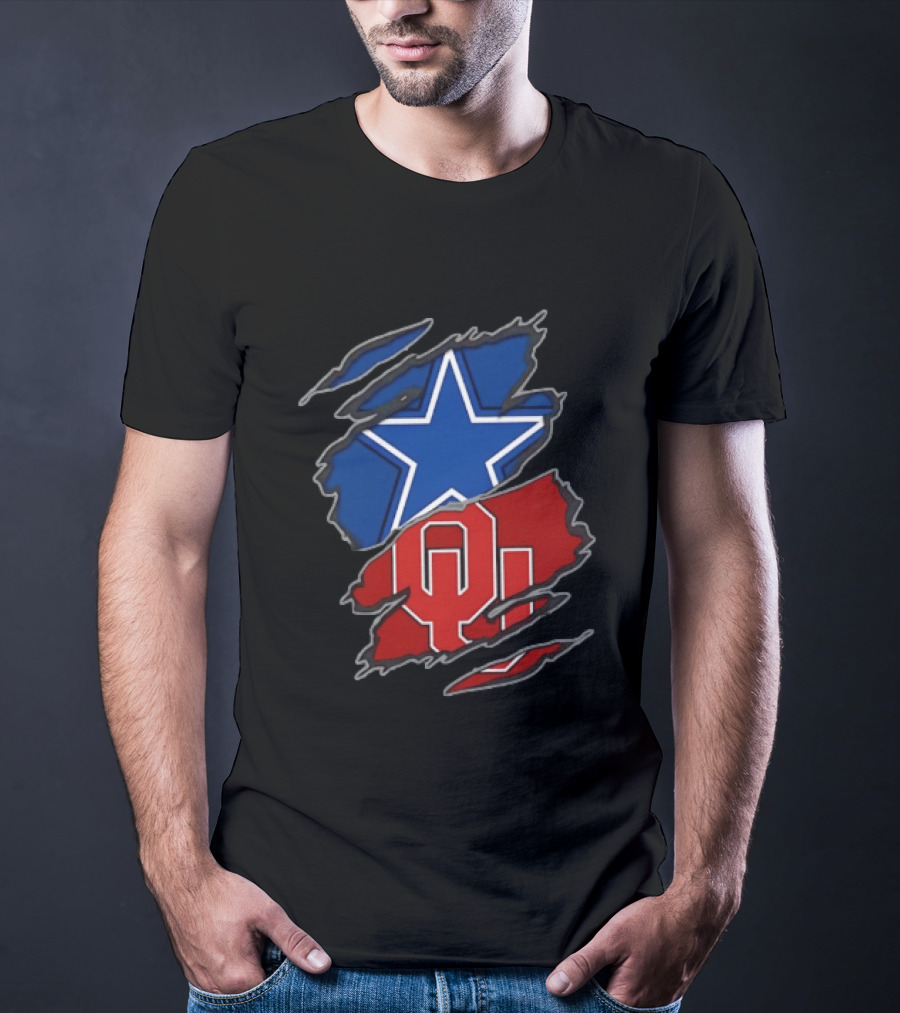 Dallas Cowboys Oklahoma Sooners Two Teams One Heart Scratch T-Shirt