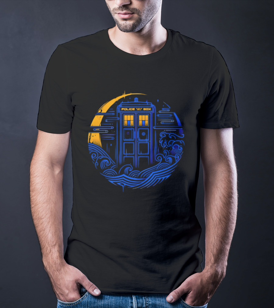 Doctor Who TARDIS Police Box Japanese Wave Sci Fi T-Shirt