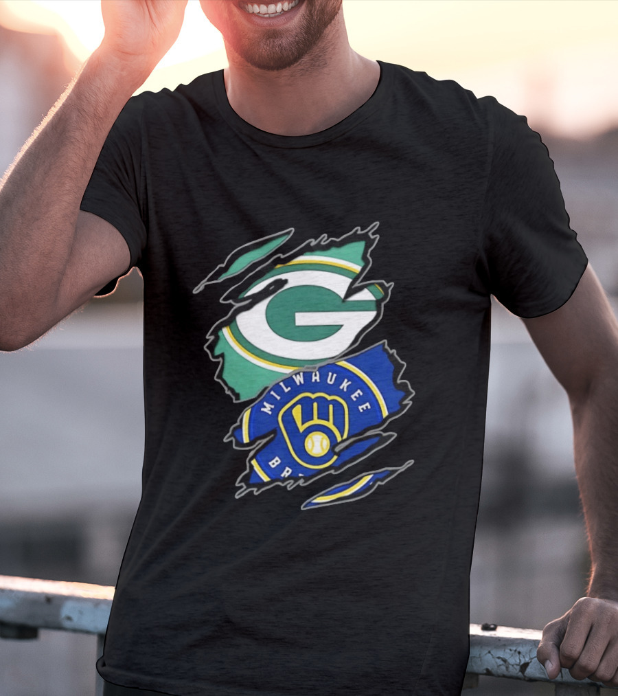 Green Bay Packers Milwaukee Brewers Two Teams One Heart Scratch T-Shirt