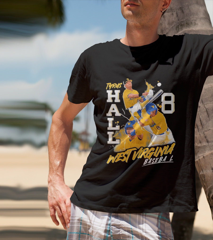 Tyrus Hall 8 West Virginia Baseball Mountaineers T-Shirt