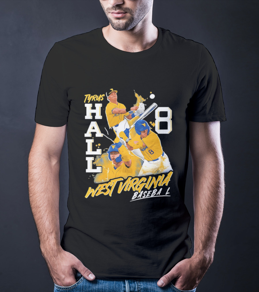 Tyrus Hall 8 West Virginia Baseball Mountaineers T-Shirt