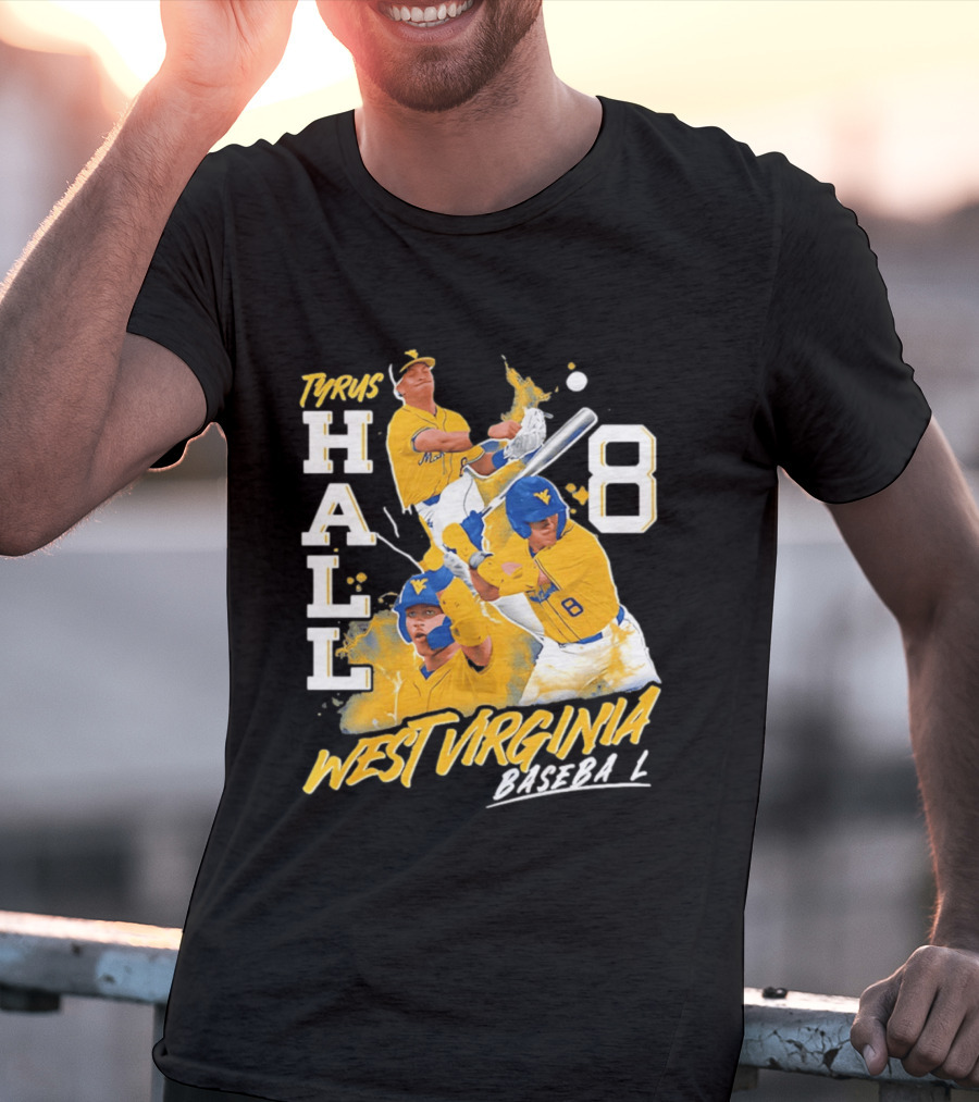 Tyrus Hall 8 West Virginia Baseball Mountaineers T-Shirt