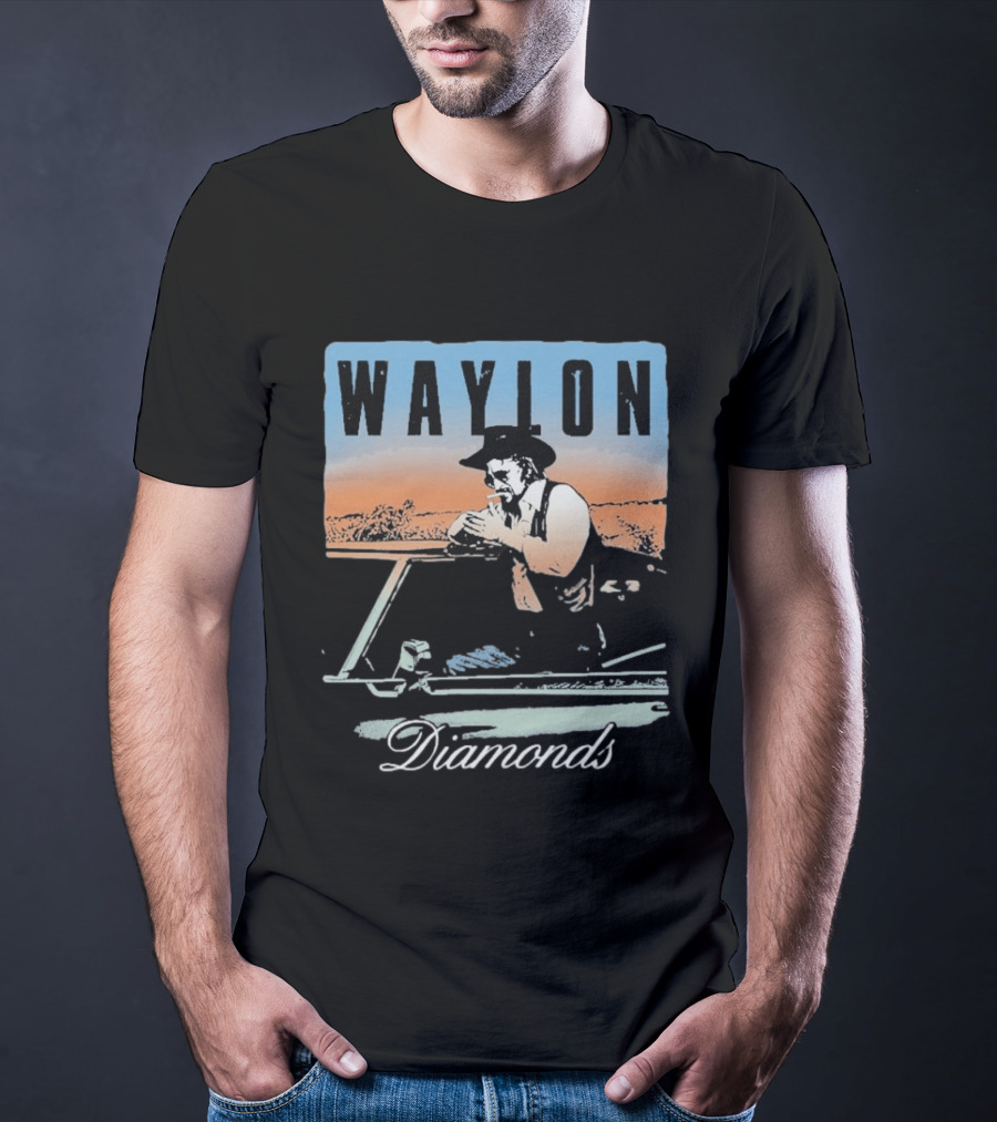 Waylon Jennings Country Music Diamonds Outdoor Scene T-Shirt