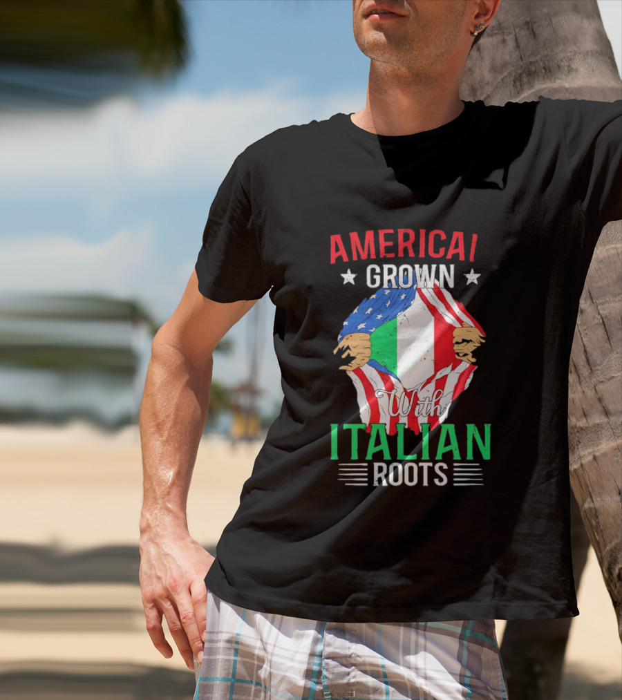 American Grown Italian Roots Flag Inside Patriotic Heritage T-Shirt