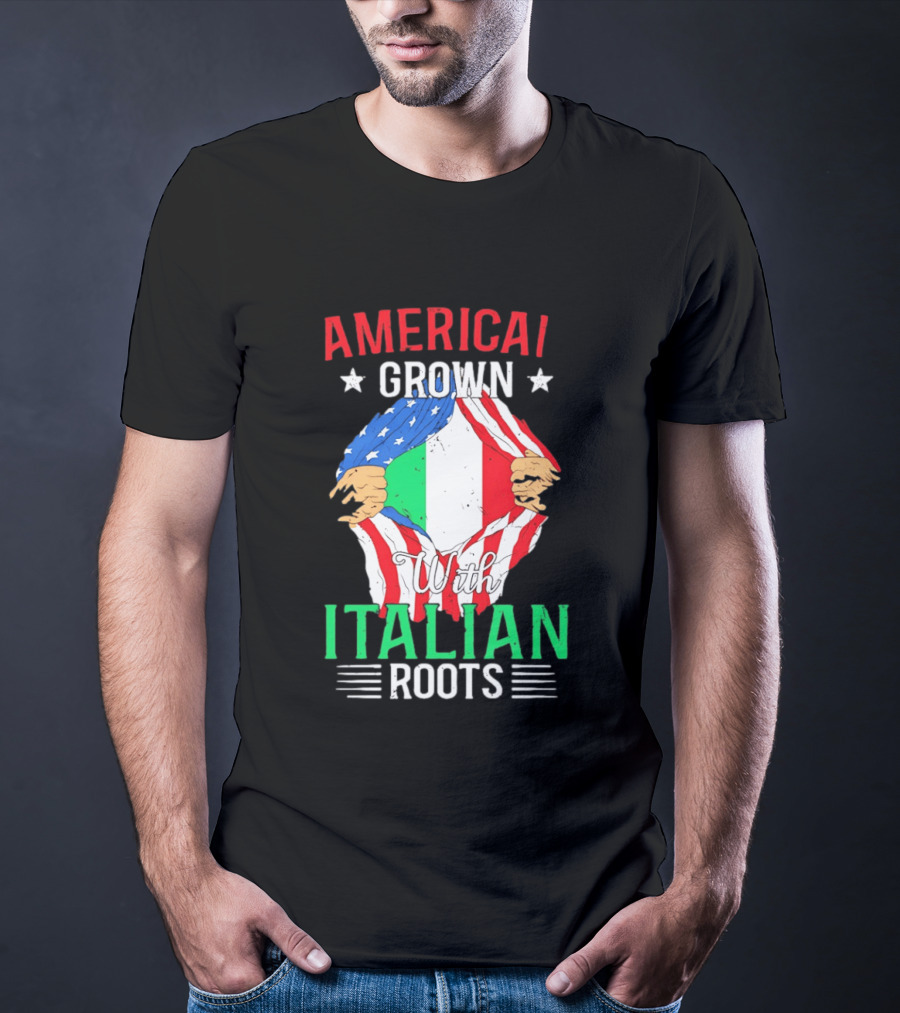 American Grown Italian Roots Flag Inside Patriotic Heritage T-Shirt