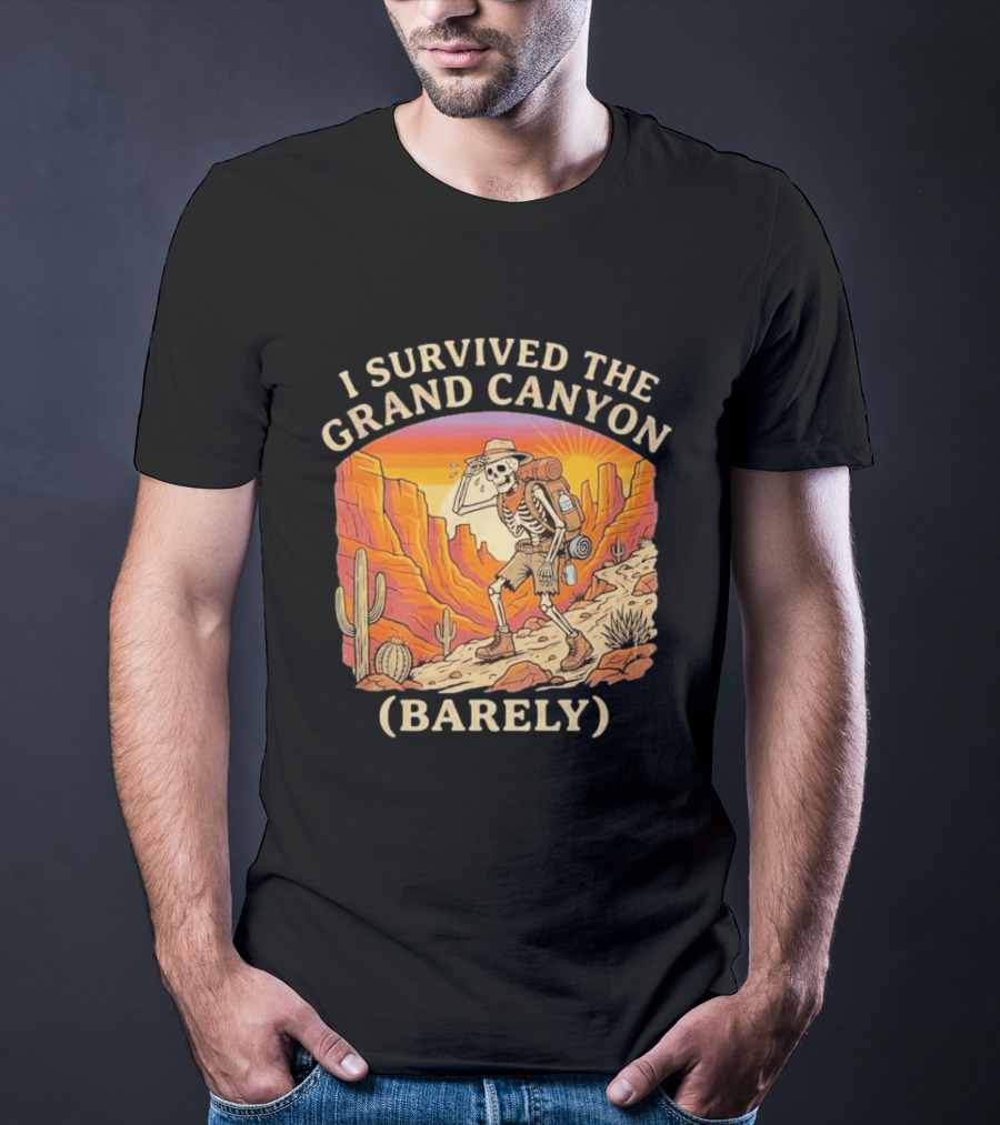 I Survived The Grand Canyon Barely Skeleton Backpack Sunset Cactus T-Shirt
