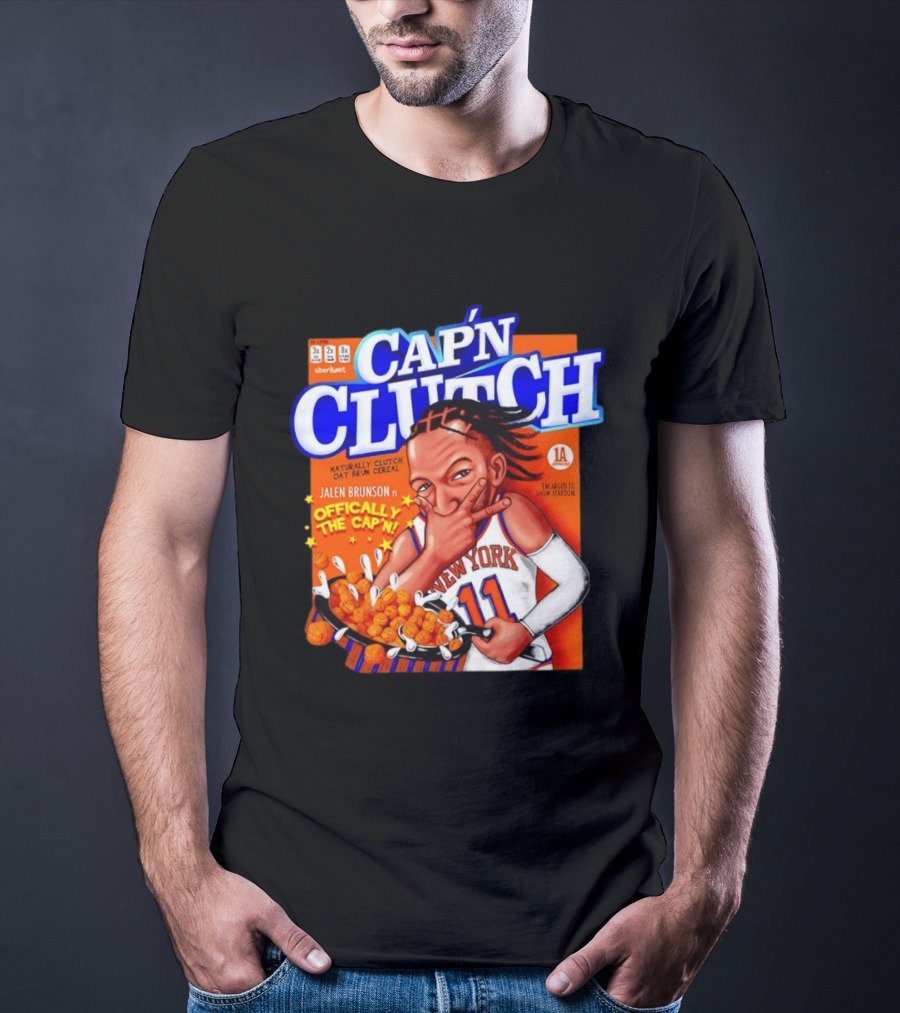 Cap'n Clutch Jalen Brunson New York Offically The Cap'n Cereal Box Comic T-Shirt