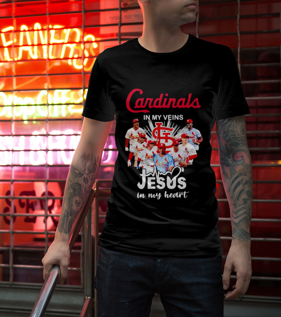 St Louis Cardinals In My Veins Jesus In My Heart Baseball Team Players T-Shirt