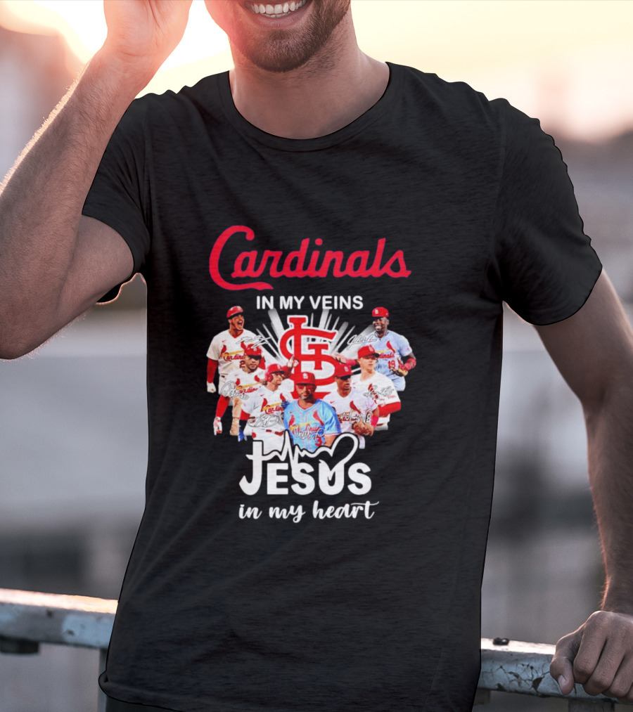 St Louis Cardinals In My Veins Jesus In My Heart Baseball Team Players T-Shirt
