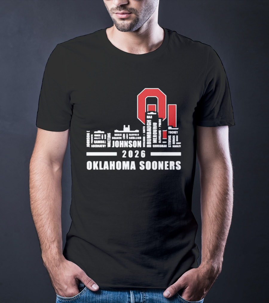 Oklahoma Sooners 2026 Johnson City Skyline Player Name T-Shirt